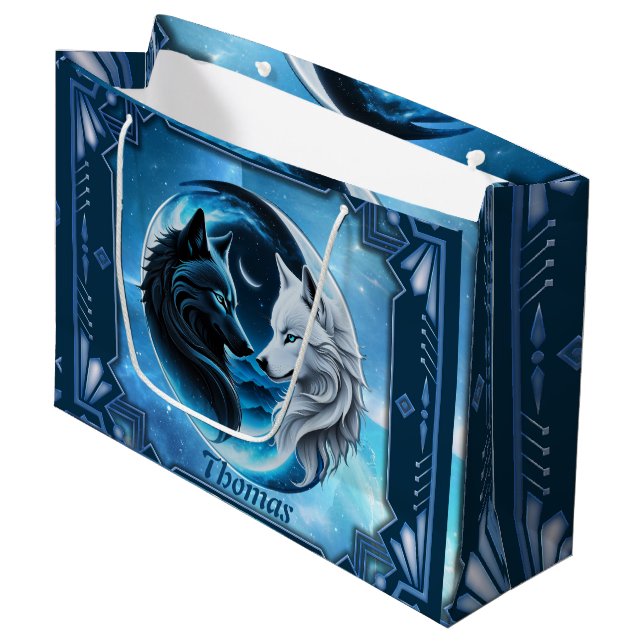 Two majestic wolf heads large gift bag (Front Angled)