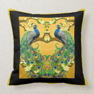 Two Male Indian Blue Peacocks Cushion
