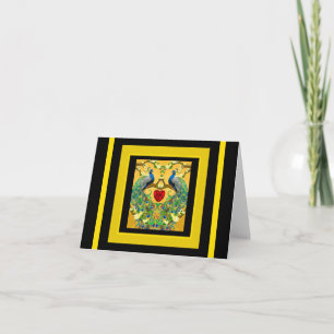 Two Male Indian Blue Peacocks Eternal Heart Note Card