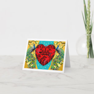 Two Male Indian Blue Peacocks Eternal Heart Note   Note Card