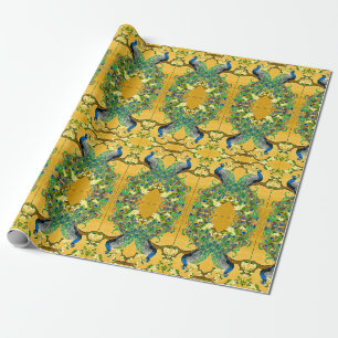 Two Male Indian Blue Peacocks Eternal Heart Wrapping Paper