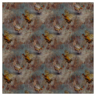 Two male ring-neck pheasants fighting. fabric