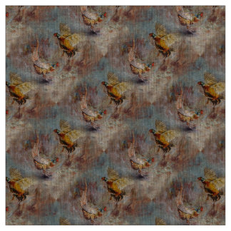 Two male ring-neck pheasants fighting. fabric