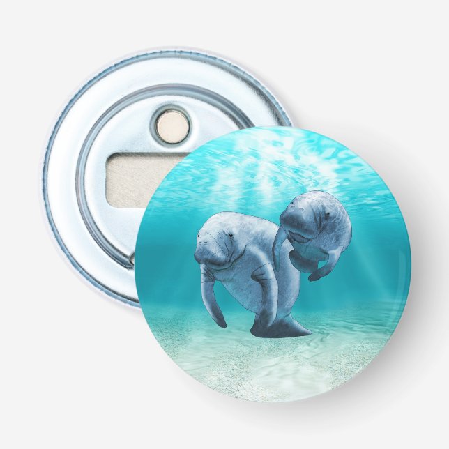 Two Manatees Swimming Bottle Opener (Front)
