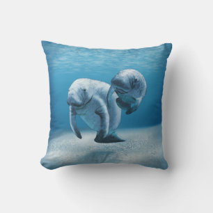 Two Manatees Swimming Cushion