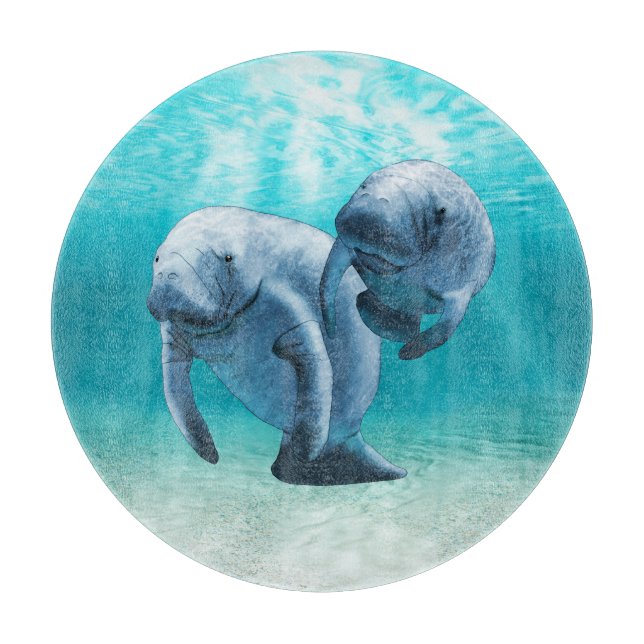 Two Manatees Swimming Cutting Board (Front)