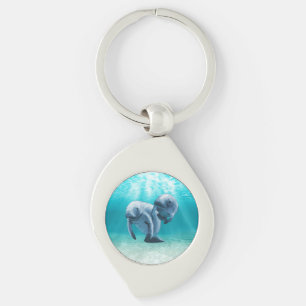 Two Manatees Swimming Key Ring