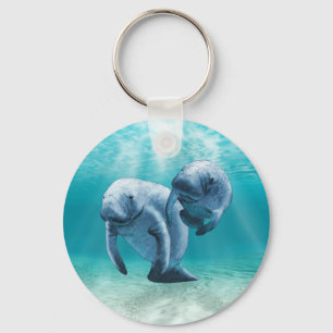 Two Manatees Swimming Key Ring
