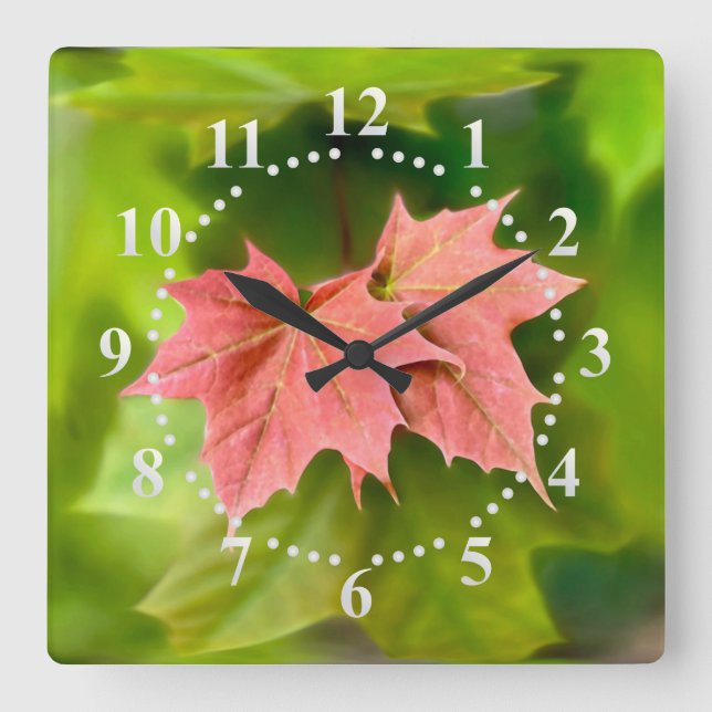 Two maple leaves square wall clock (Front)