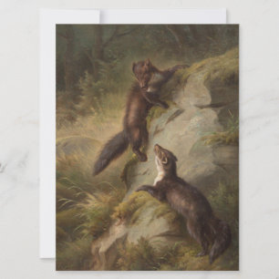 Two Martens in Woodland (Animal Art) Card