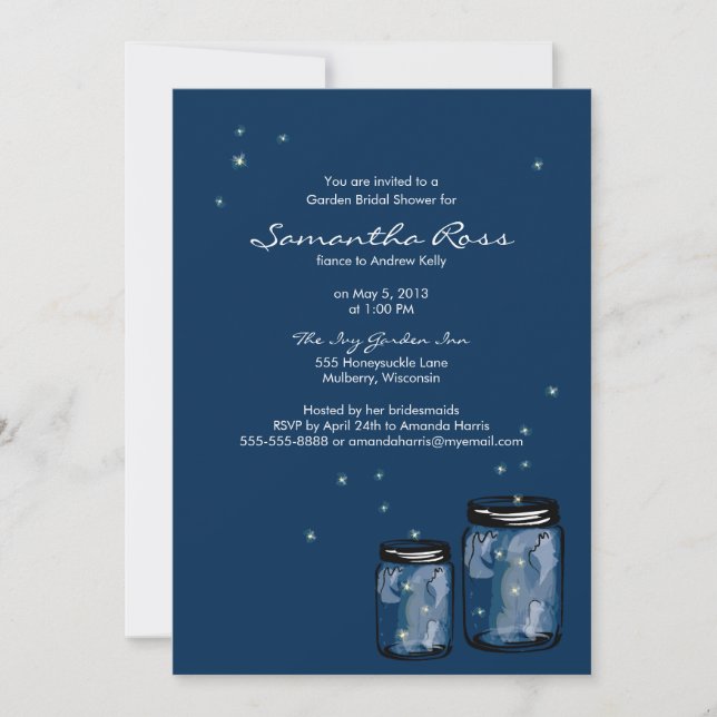 Two Mason Jars & Fireflies Bridal Shower Invitation (Front)