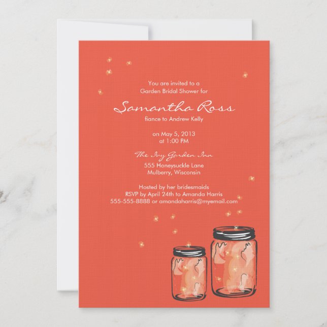 Two Mason Jars & Fireflies Bridal Shower Invitation (Front)