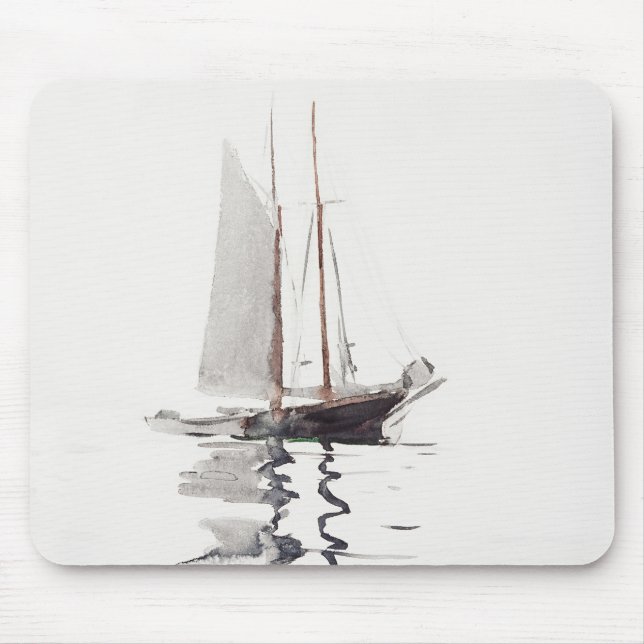 Two-masted Schooner with Dory by Winslow Homer Mouse Pad (Front)