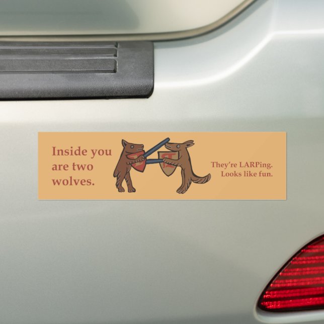Two Medieval Wolves Bumper Sticker (On Car)