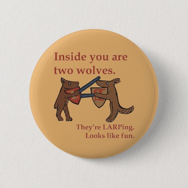 Two Medieval Wolves Button (Front)