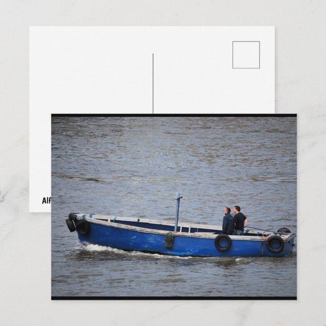 Two Men and a Blue Boat Postcard (Front/Back)