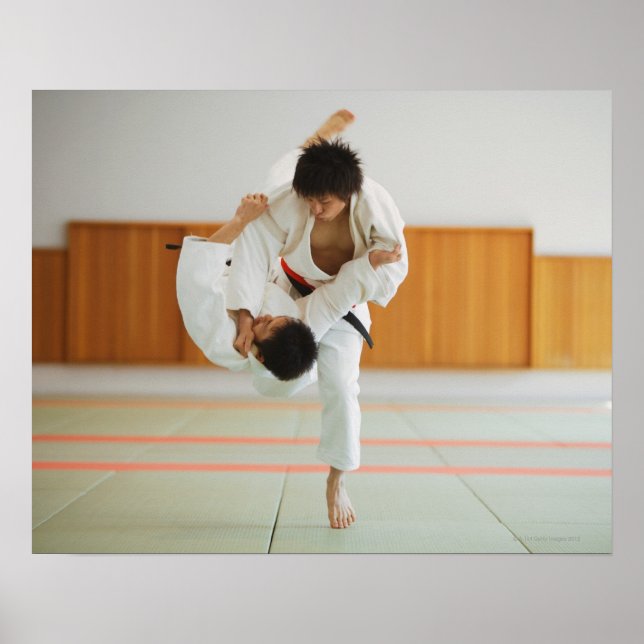 Two Men Competing in a Judo Match Poster (Front)