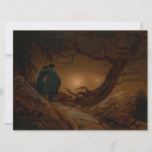 Two Men Contemplating the Moon at Night Card