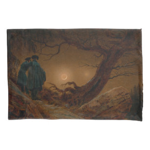 Two Men Contemplating the Moon at Night Pillowcase