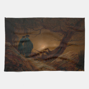 Two Men Contemplating the Moon at Night Tea Towel