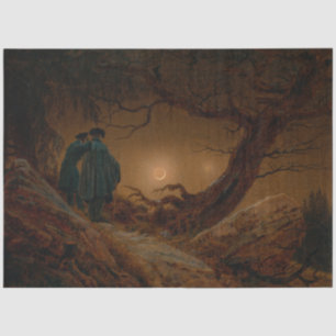 Two Men Contemplating the Moon at Night Tissue Paper
