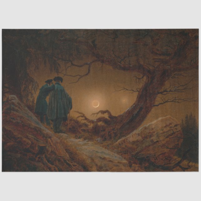 Two Men Contemplating the Moon at Night Tissue Paper (Front)