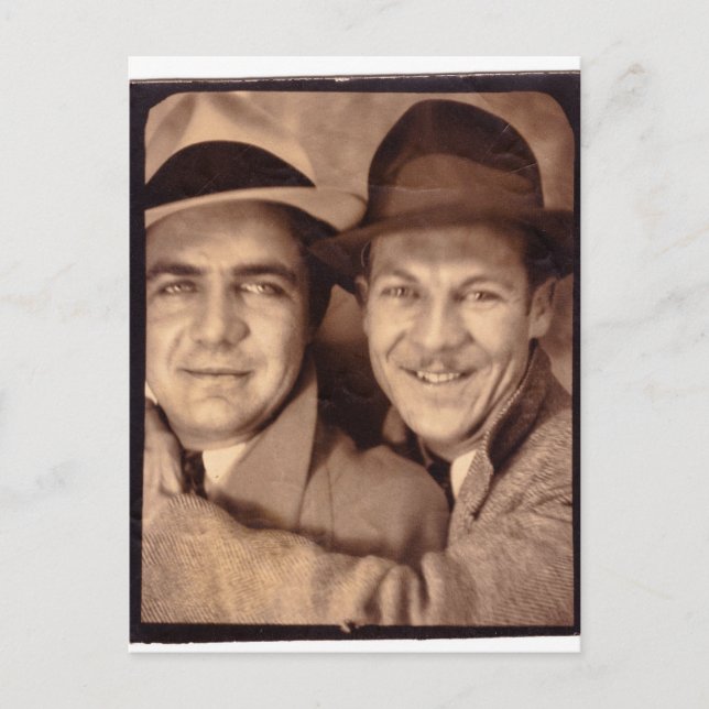 Two Men In Photo Booth 1933 Postcard (Front)