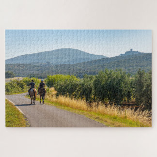 Two men ride horses in tuscany countryside jigsaw puzzle