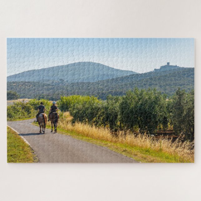 Two men ride horses in tuscany countryside jigsaw puzzle (Horizontal)