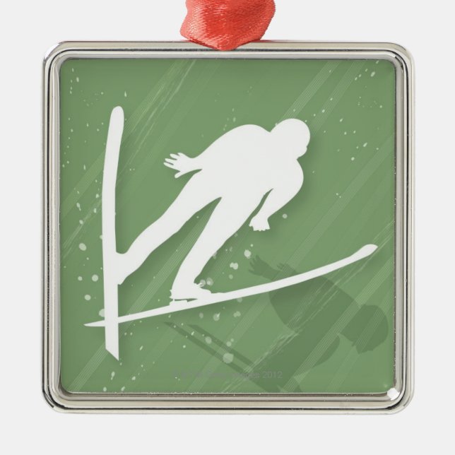 Two Men Ski Jumping Metal Ornament (Front)
