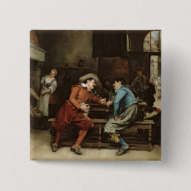 Two Men Talking in a Tavern 15 Cm Square Badge (Front)