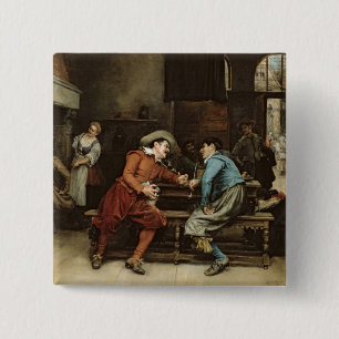 Two Men Talking in a Tavern 15 Cm Square Badge