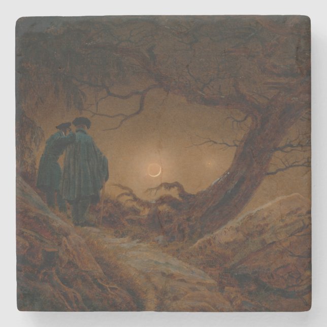 Two Men Watching the Moon at Night Stone Coaster (Front)