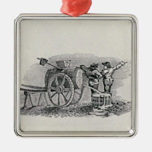 Two Men with a Barrel Cart Metal Ornament