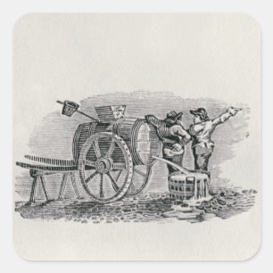 Two Men with a Barrel Cart Square Sticker