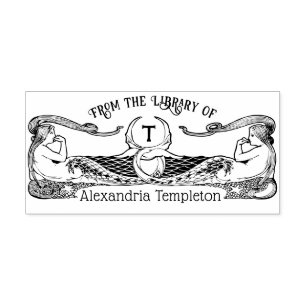 Two Mermaids Library Book Name Initial Self-inking Stamp