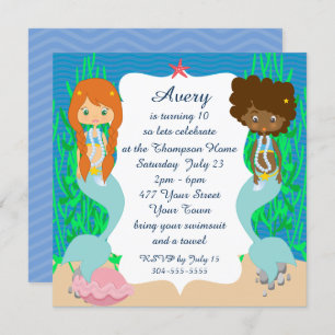 Two Mermaids Pool Party Invitation