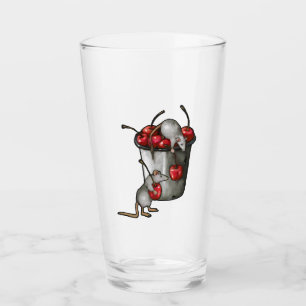 Two MICE Stealing Cherries, Bucket of Cherries Art Glass