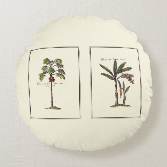 Two Miniature Framed Palm Trees Round Cushion (Front)
