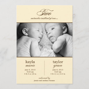 Two Miracles Twins Birth Announcement - Cream