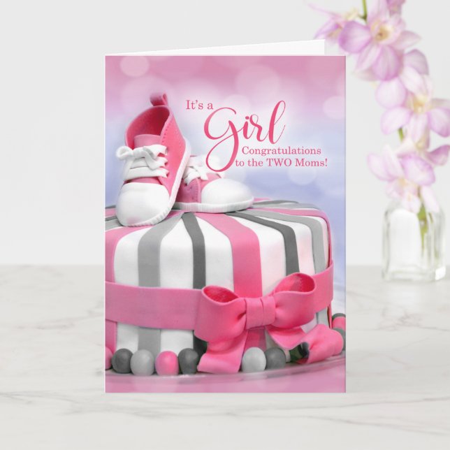 TWO Moms New Baby Girl Congratulations Card (Orchid)