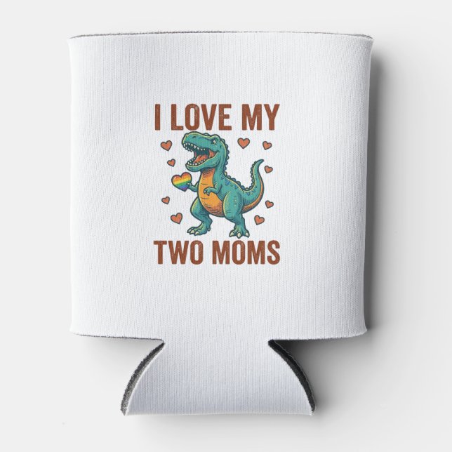 Two Moms Pride Dinosaur Vector T-Shirt Design_1 Can Cooler (Front)