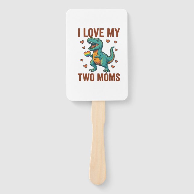 Two Moms Pride Dinosaur Vector T-Shirt Design_1 Hand Fan (Front)