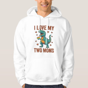 Two Moms Pride Dinosaur Vector T-Shirt Design_1 Hoodie