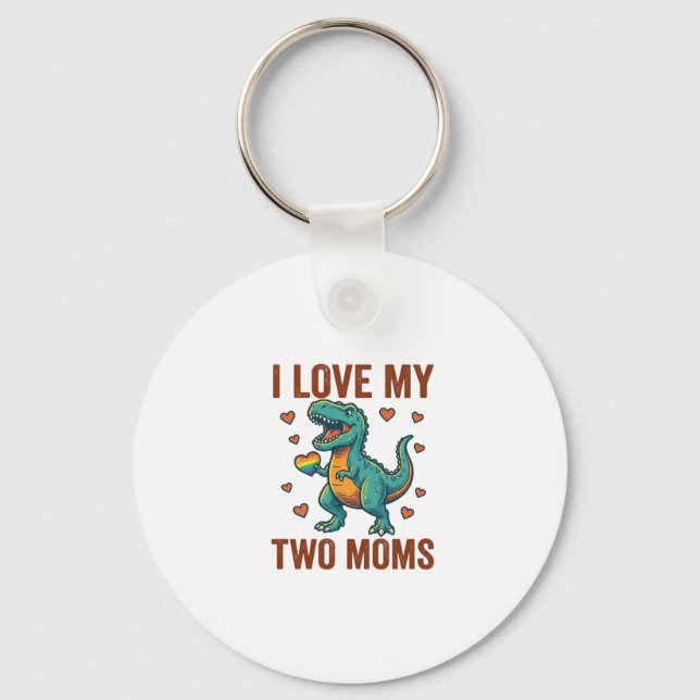 Two Moms Pride Dinosaur Vector T-Shirt Design_1 Key Ring (Front)