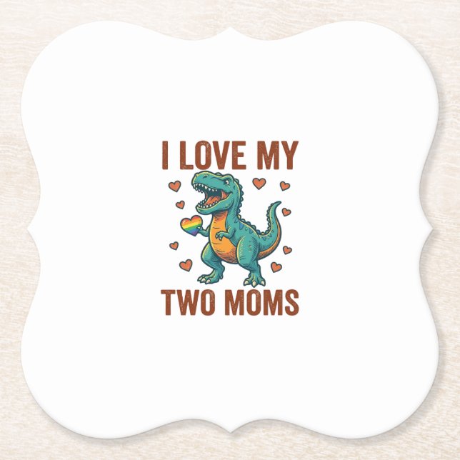 Two Moms Pride Dinosaur Vector T-Shirt Design_1 Paper Coaster (Front)