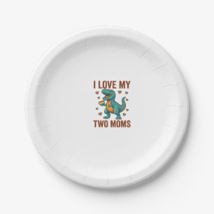 Two Moms Pride Dinosaur Vector T-Shirt Design_1 Paper Plate