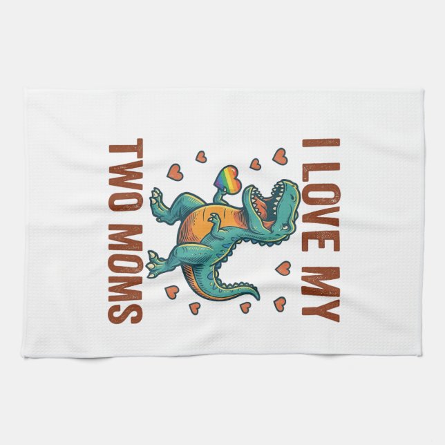Two Moms Pride Dinosaur Vector T-Shirt Design_1 Tea Towel (Horizontal)