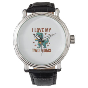 Two Moms Pride Dinosaur Vector T-Shirt Design_1 Watch