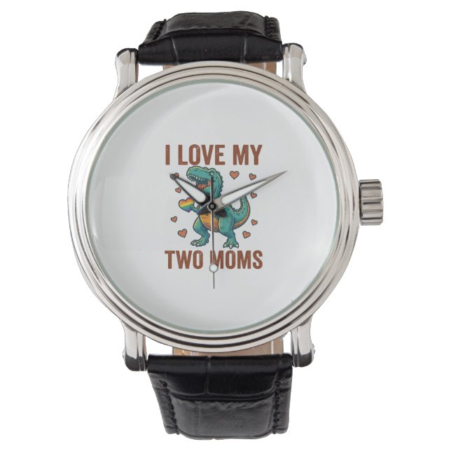 Two Moms Pride Dinosaur Vector T-Shirt Design_1 Watch (Front)